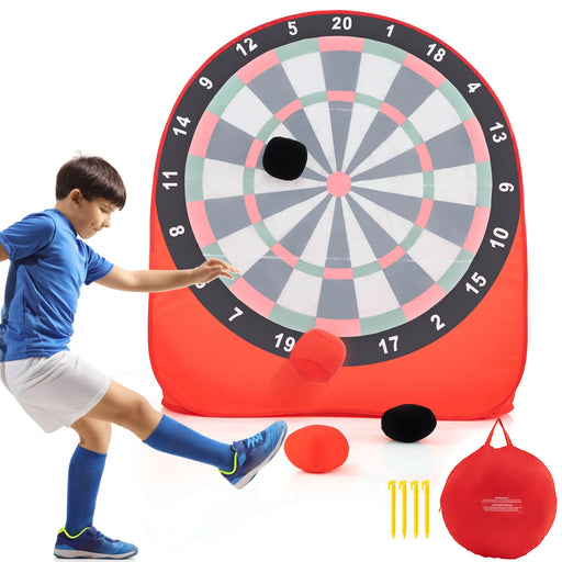 Kids Large Foldable and Portable Dart Board with 4 Kick Balls in Red - Little and Giant Explorers Costway