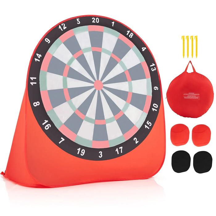 Kids Large Foldable and Portable Dart Board with 4 Kick Balls in Red - Little and Giant Explorers Costway