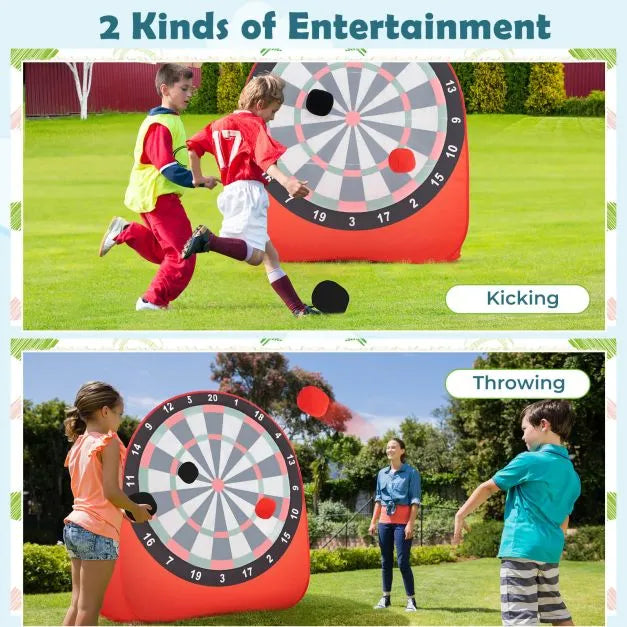 Kids Large Foldable and Portable Dart Board with 4 Kick Balls in Red - Little and Giant Explorers Costway