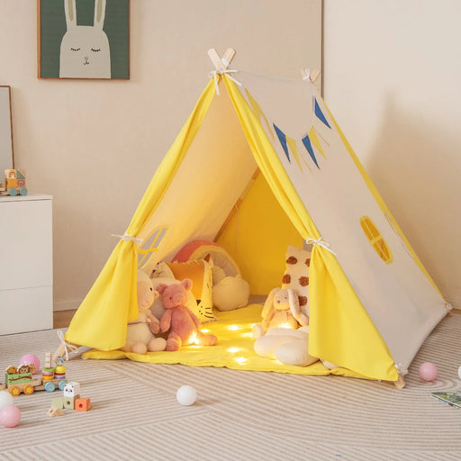 Kids Large Triangular Playhouse Tent in Yellow - Little and Giant Explorers Costway