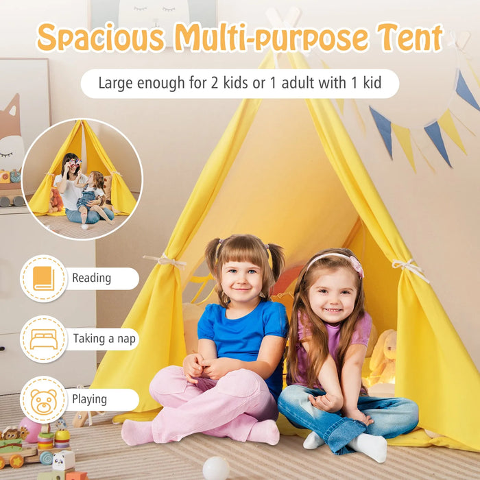 Kids Large Triangular Playhouse Tent in Yellow - Little and Giant Explorers Costway