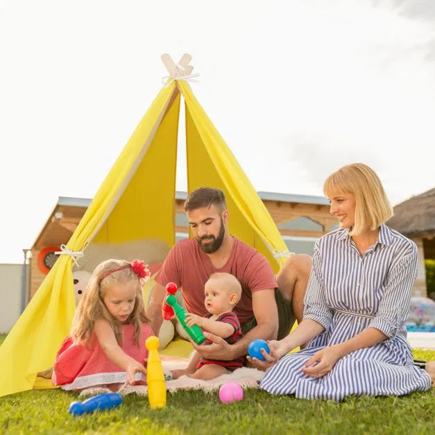 Kids Large Triangular Playhouse Tent in Yellow - Little and Giant Explorers Costway