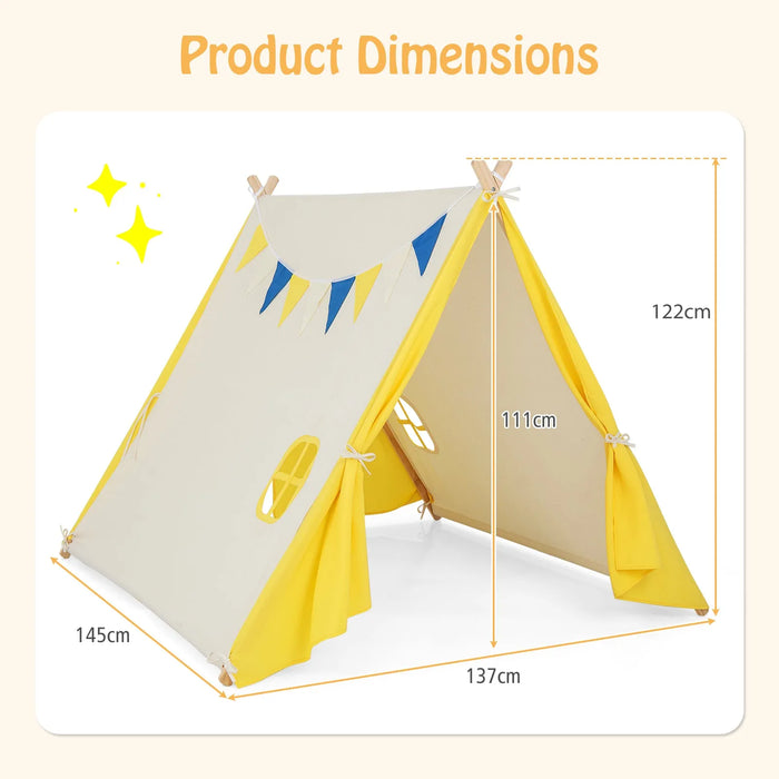 Kids Large Triangular Playhouse Tent in Yellow - Little and Giant Explorers Costway