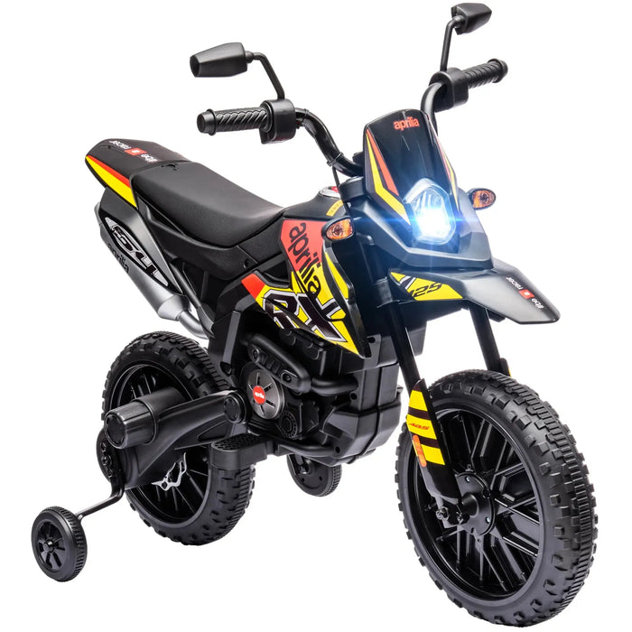 Kids Licensed Aprilia Motorbike with Training Wheels in Yellow 12V - Little and Giant Explorers AIYAPLAY