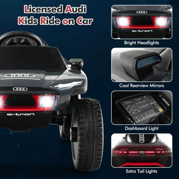 Licensed Audi E-tron Racing Car with Remote Control, Music, Horn and LED Lights 12V - Little and Giant Explorers Costway