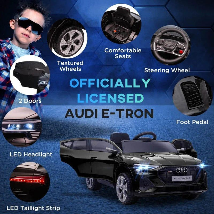 Licensed Audi E-tron Sportback with Remote, Music, Lights, MP3 and Suspension Wheels 12V in Black - Little and Giant Explorers HOMCOM