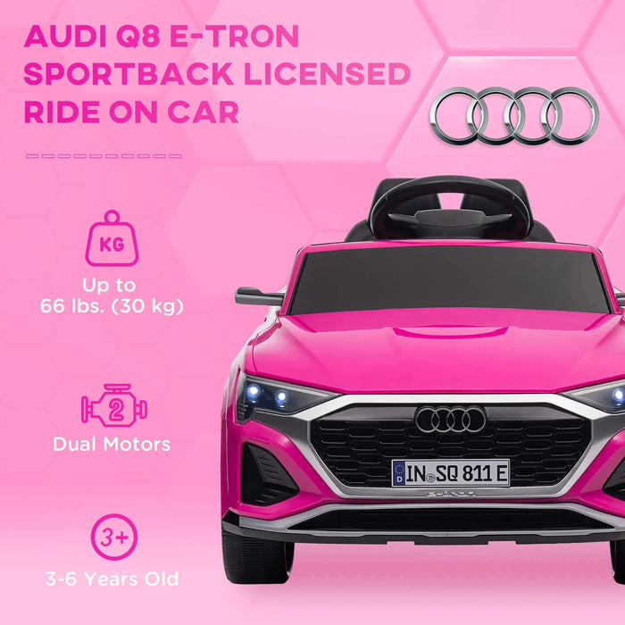 Kids Licensed Audi Q8 e-tron Sportback with Headlights in Pink 12V - Little and Giant Explorers AIYAPLAY