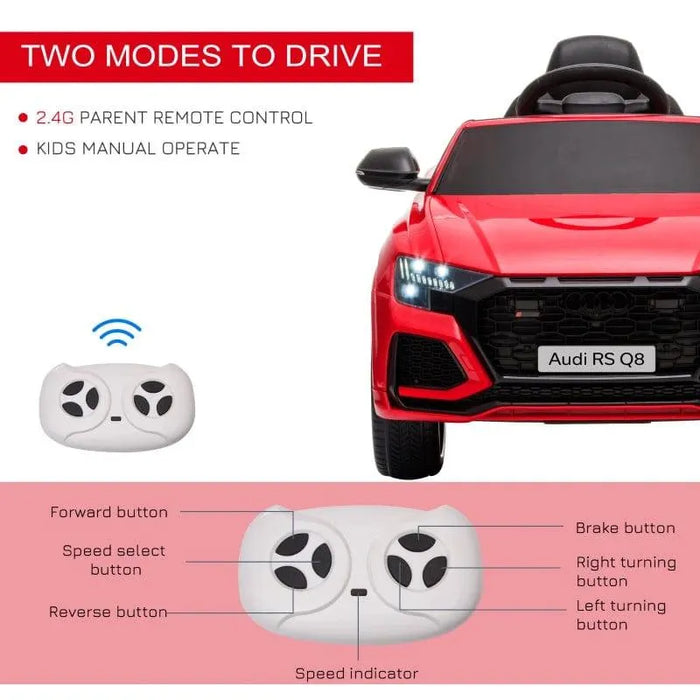 Licensed Audi RS Q8 with Remote, USB, MP3 and Bluetooth 6V in Red - Little and Giant Explorers HOMCOM