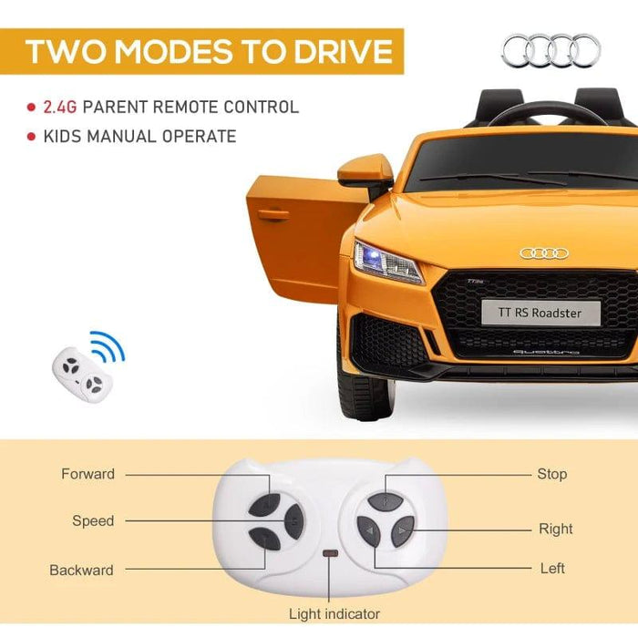 Licensed Audi TT RS with Remote, Suspension, Headlights and MP3 Player 12V in Yellow - Little and Giant Explorers HOMCOM