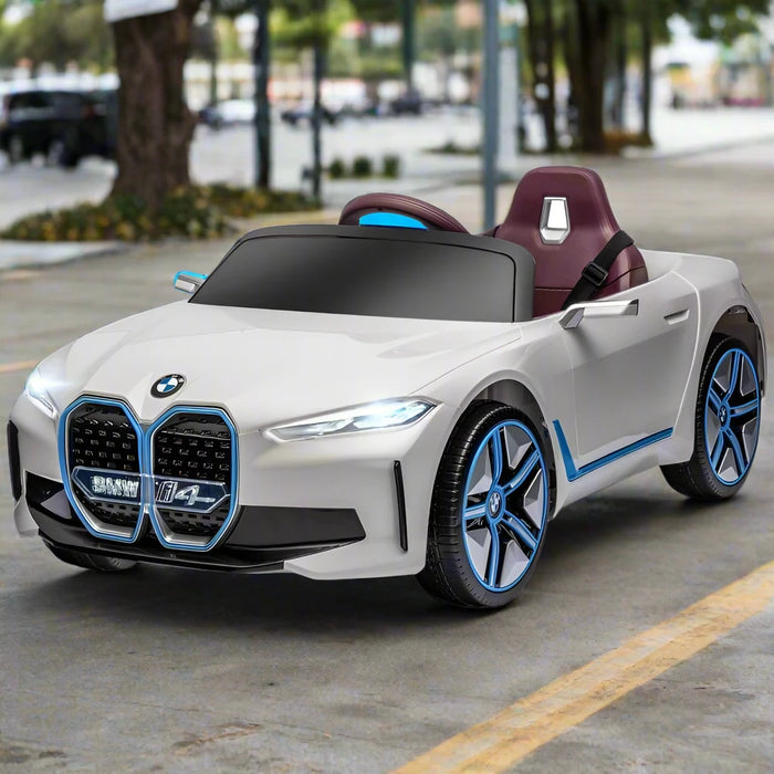 Licensed BMW i4 with Horn, Music and Lights 12V in White - Little and Giant Explorers HOMCOM