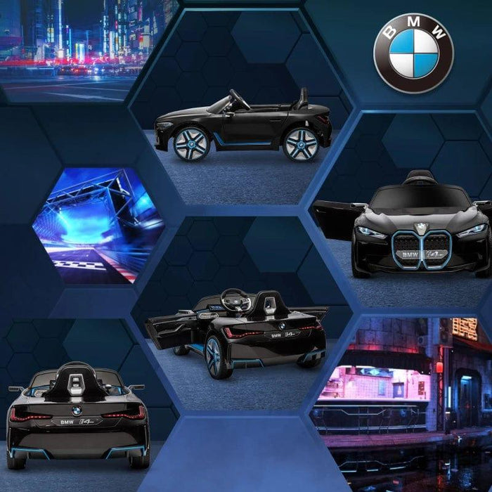 Licensed BMW i4 with Horn, Music and Lights 12V in Black - Little and Giant Explorers HOMCOM