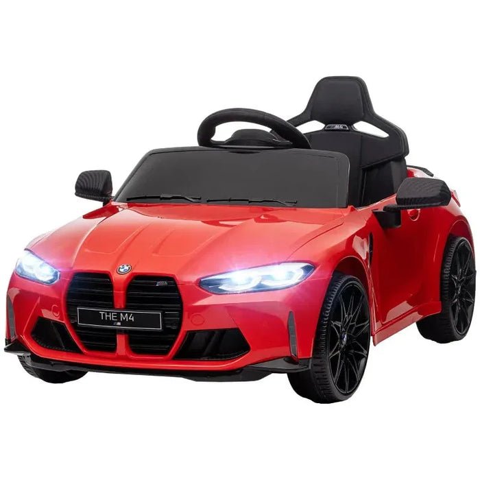 Kids Licensed BMW M4 with Easy Transport, Remote Control, Suspensions, Music, Horn and LED Lights 12V in Red - Little and Giant Explorers AIYAPLAY