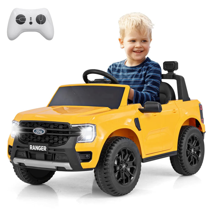 Kids Licensed Ford Ranger Car with Remote Control in Yellow 12V - Little and Giant Explorers Costway