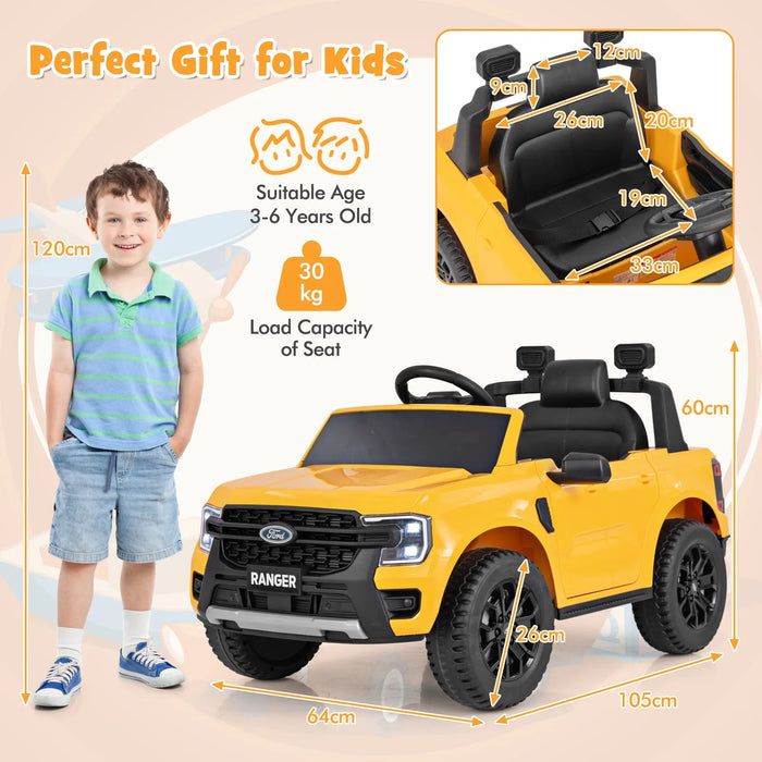 Kids Licensed Ford Ranger Car with Remote Control in Yellow 12V - Little and Giant Explorers Costway