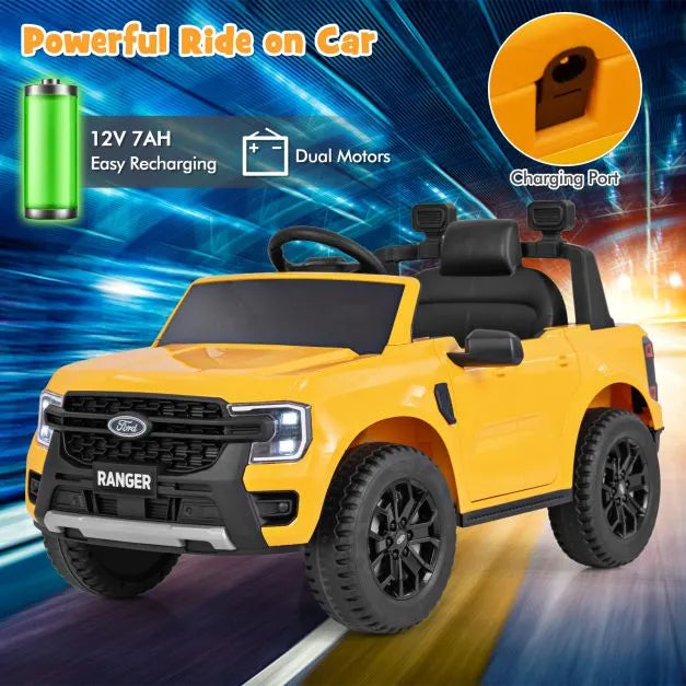 Kids Licensed Ford Ranger Car with Remote Control in Yellow 12V - Little and Giant Explorers Costway