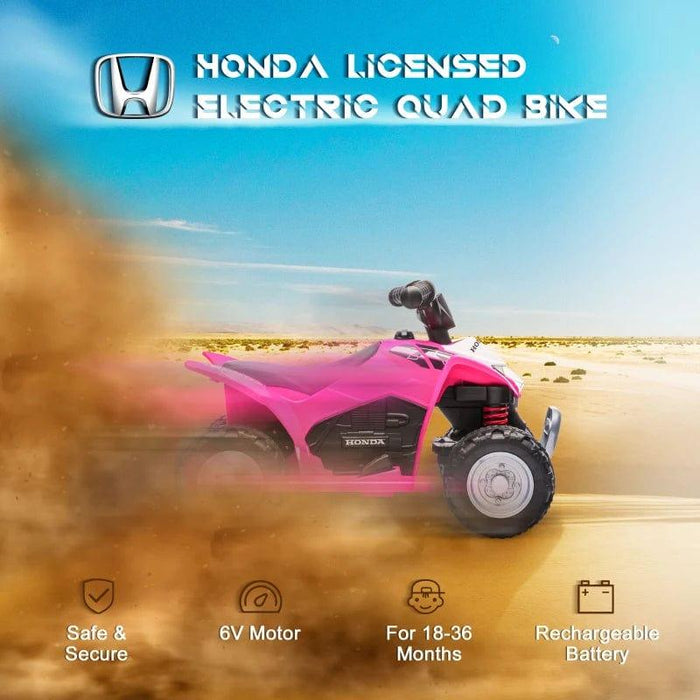 Licensed Honda Electric Ride on Quad Bike with LED Light and Horn 6V in Pink - Little and Giant Explorers HOMCOM