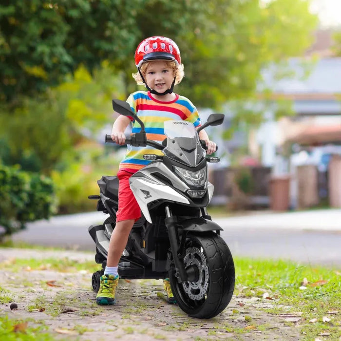 Kids Licensed Honda Motorcycle with Early Education Function in White 12V - Little and Giant Explorers AIYAPLAY