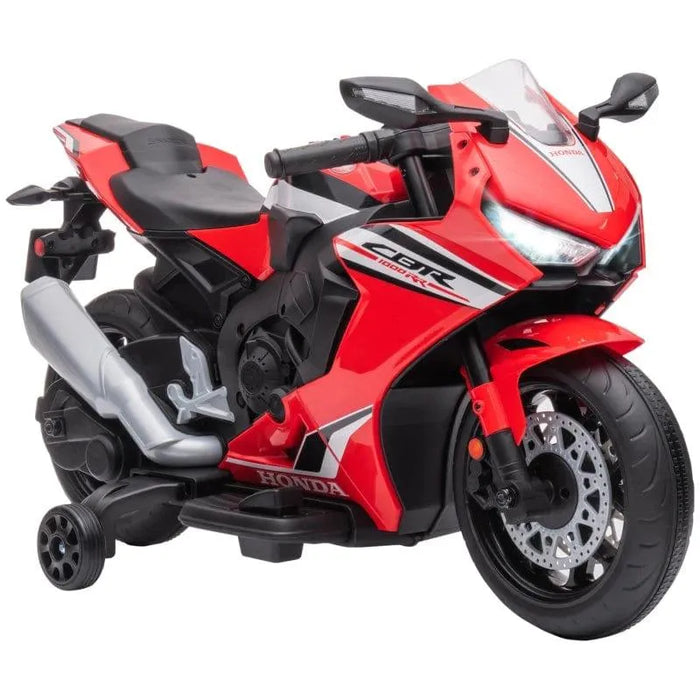 Kids Licensed Honda Motorcycle with Music and Training Wheels 6V in Red - Little and Giant Explorers HOMCOM