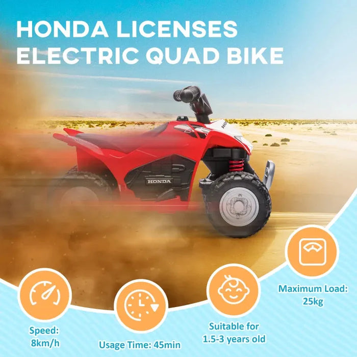 Kids Licensed Honda Electric Ride on Quad Bike with LED Light and Horn 6V in Red - Little and Giant Explorers AIYAPLAY