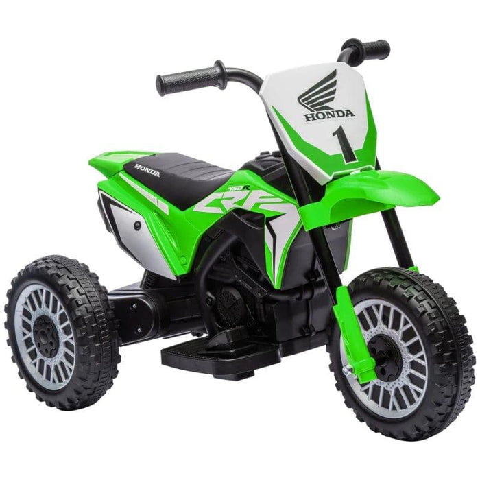 Licensed Honda Kids Ride on Three Wheeled Motorbike with Horn and Startup Sound 6V in Green - Little and Giant Explorers HOMCOM