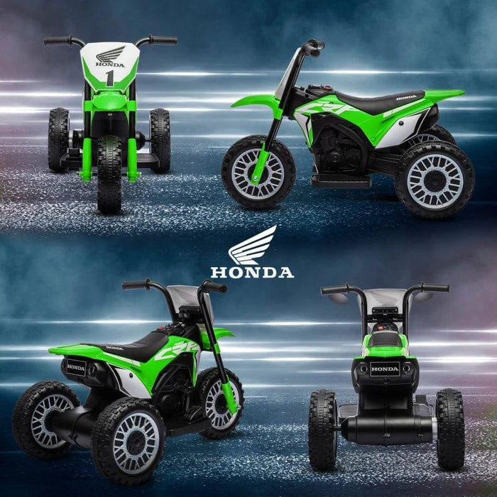 Licensed Honda Kids Ride on Three Wheeled Motorbike with Horn and Startup Sound 6V in Green - Little and Giant Explorers HOMCOM