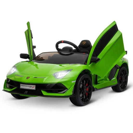 Licensed Lamborghini Aventador SVJ with Remote, Music and Lights 12V in Green - Little and Giant Explorers HOMCOM