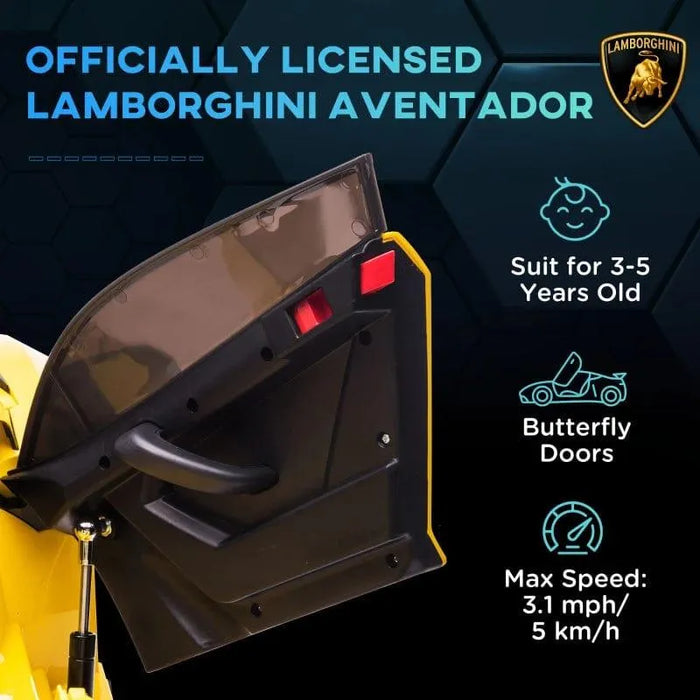 Licensed Lamborghini Aventador with Butterfly Doors, Remote, Music, Horn and Suspension 12V in Yellow - Little and Giant Explorers HOMCOM