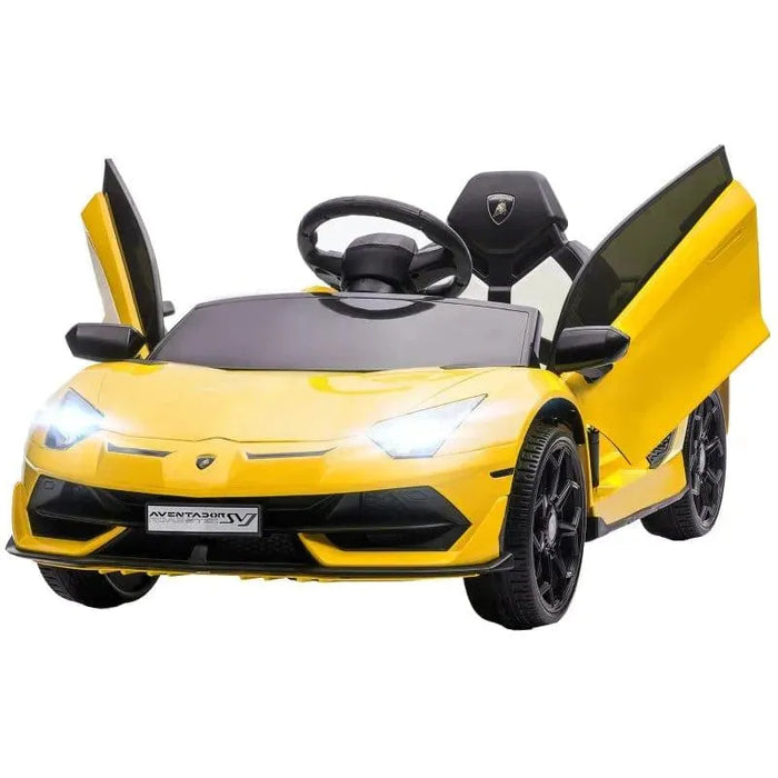 Kids Licensed Lamborghini Aventador with Butterfly Doors, Remote, Music, Horn and Suspension 12V in Yellow - Little and Giant Explorers HOMCOM