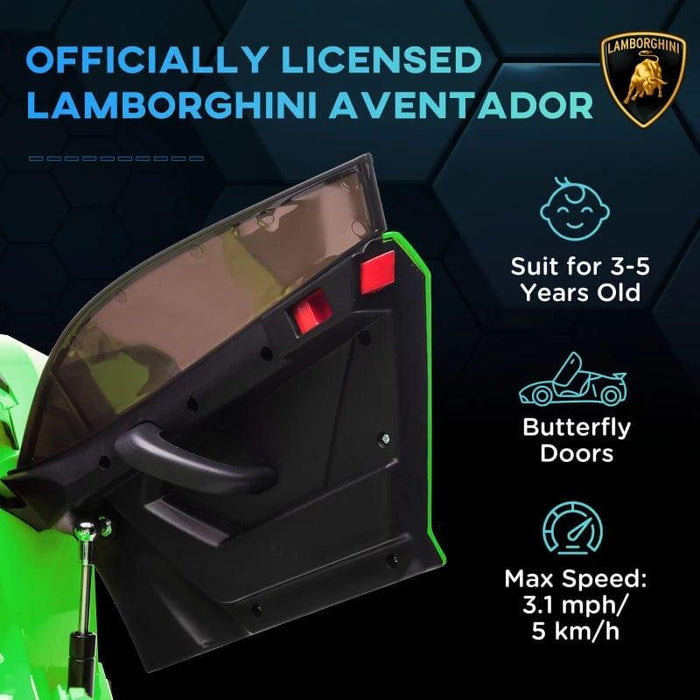 Licensed Lamborghini Aventador with Butterfly Doors, Remote, Music, Horn and Suspension 12V in Green - Little and Giant Explorers HOMCOM