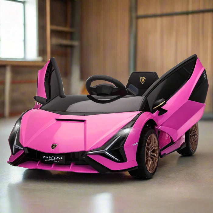 Licensed Lamborghini Sian with Remote, Music, Lights and MP3 12V in Pink - Little and Giant Explorers HOMCOM