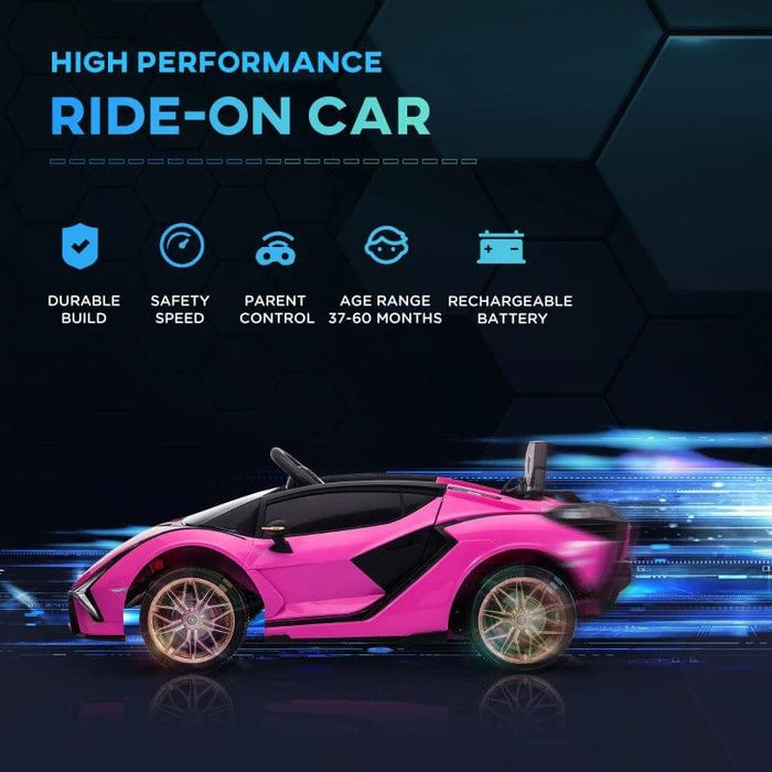 Licensed Lamborghini Sian with Remote, Music, Lights and MP3 12V in Pink - Little and Giant Explorers HOMCOM