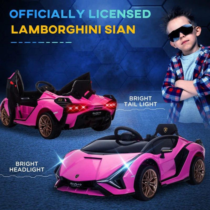 Licensed Lamborghini Sian with Remote, Music, Lights and MP3 12V in Pink - Little and Giant Explorers HOMCOM