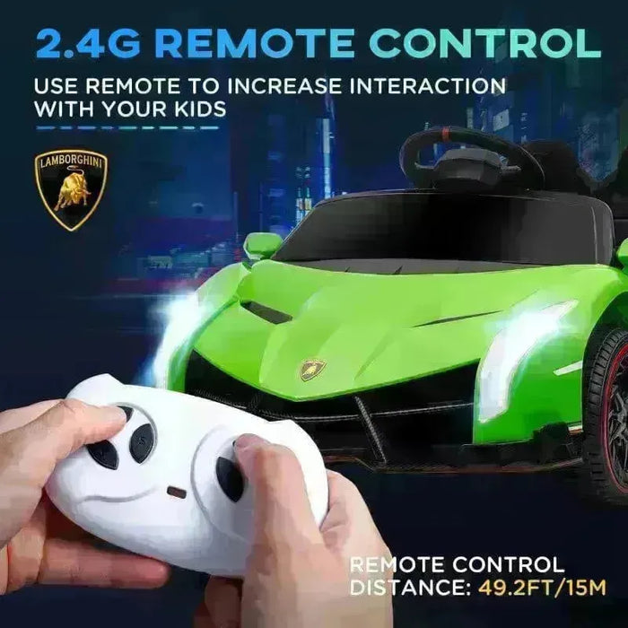 Licensed Lamborghini Veneno with Remote, Music and Horn 12V in Green - Little and Giant Explorers HOMCOM