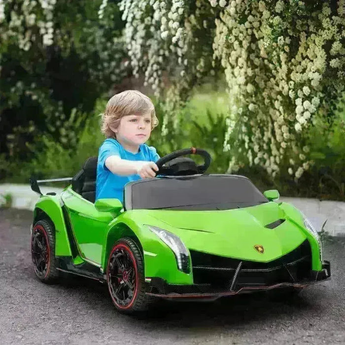 Licensed Lamborghini Veneno with Remote, Music and Horn 12V in Green - Little and Giant Explorers HOMCOM