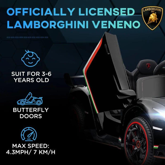 Licensed Lamborghini Veneno with Remote, Music and Horn 12V in Black - Little and Giant Explorers HOMCOM