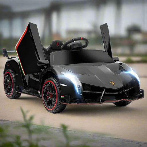 Licensed Lamborghini Veneno with Remote, Music and Horn 12V in Black - Little and Giant Explorers HOMCOM