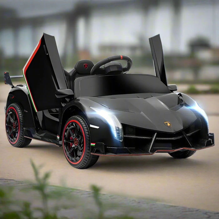 Licensed Lamborghini Veneno with Remote, Music and Horn 12V in Black - Little and Giant Explorers HOMCOM