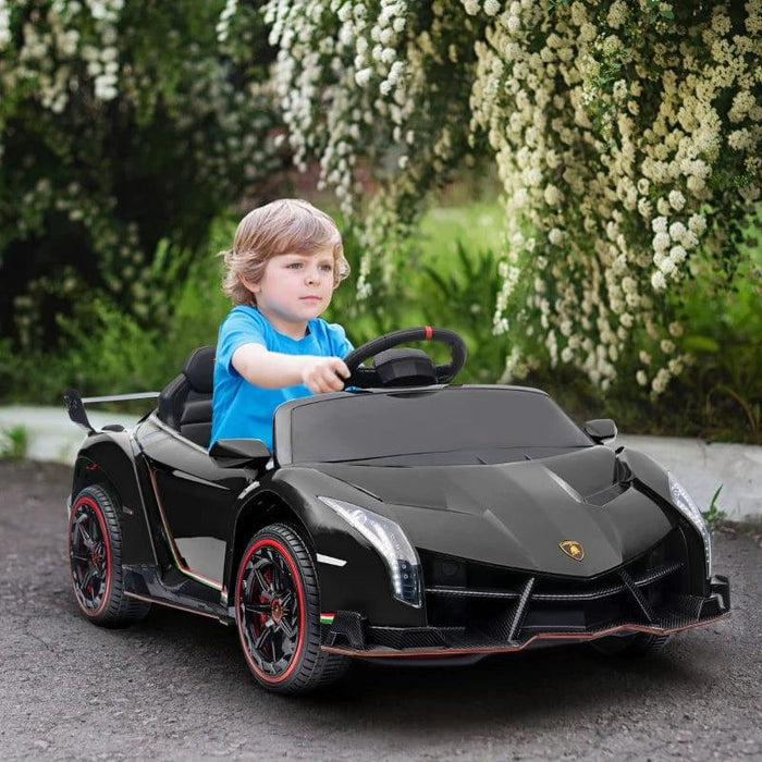 Licensed Lamborghini Veneno with Remote, Music and Horn 12V in Black - Little and Giant Explorers HOMCOM