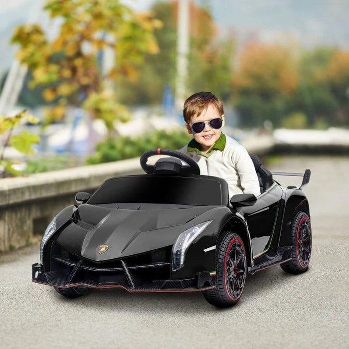 Licensed Lamborghini Veneno with Remote, Music and Horn 12V in Black - Little and Giant Explorers HOMCOM