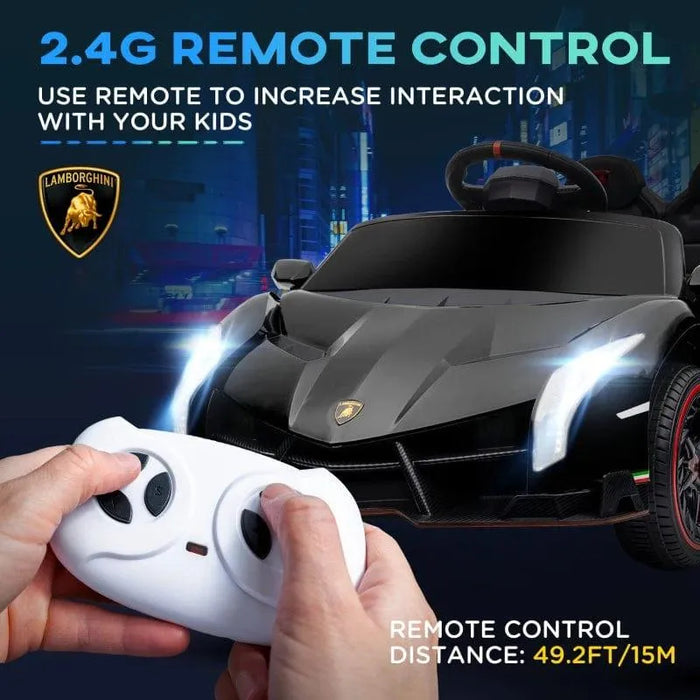 Licensed Lamborghini Veneno with Remote, Music and Horn 12V in Black - Little and Giant Explorers HOMCOM