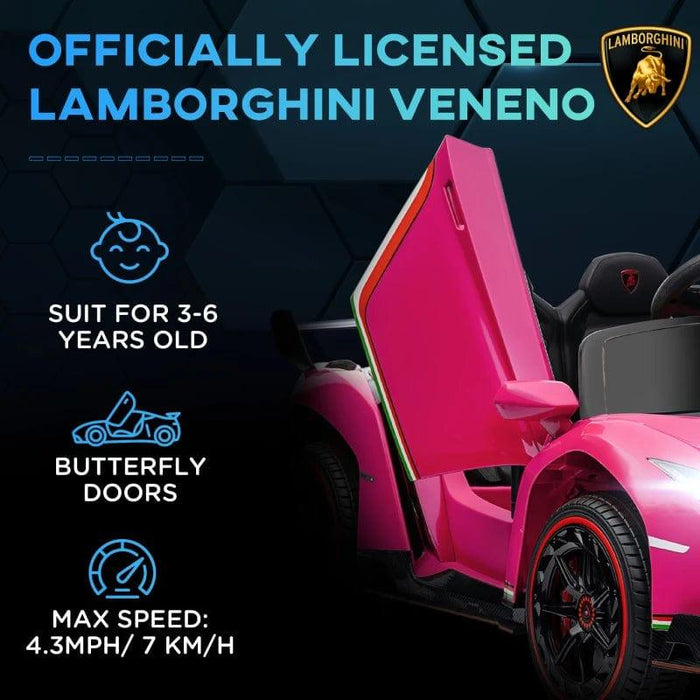 Licensed Lamborghini Veneno with Remote, Music and Horn 12V in Pink - Little and Giant Explorers HOMCOM