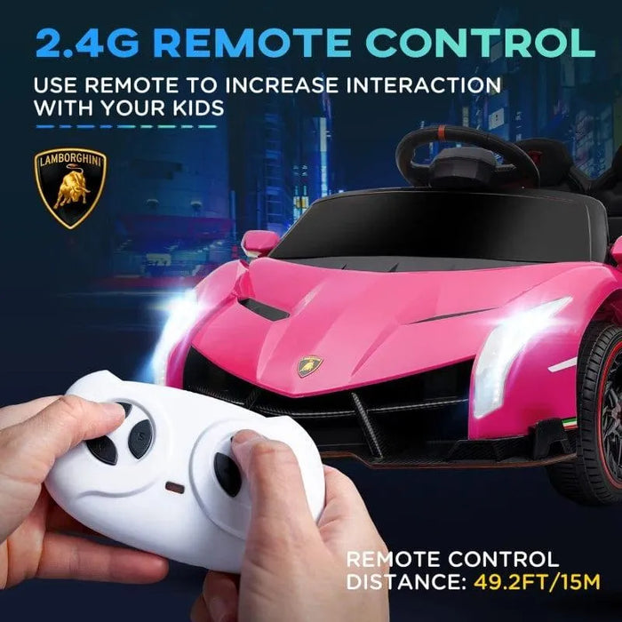 Licensed Lamborghini Veneno with Remote, Music and Horn 12V in Pink - Little and Giant Explorers HOMCOM