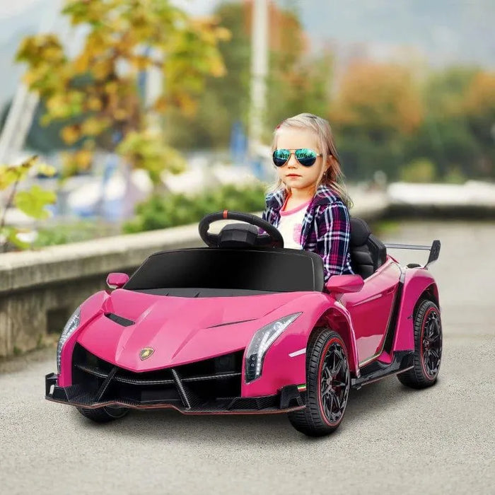 Licensed Lamborghini Veneno with Remote, Music and Horn 12V in Pink - Little and Giant Explorers HOMCOM