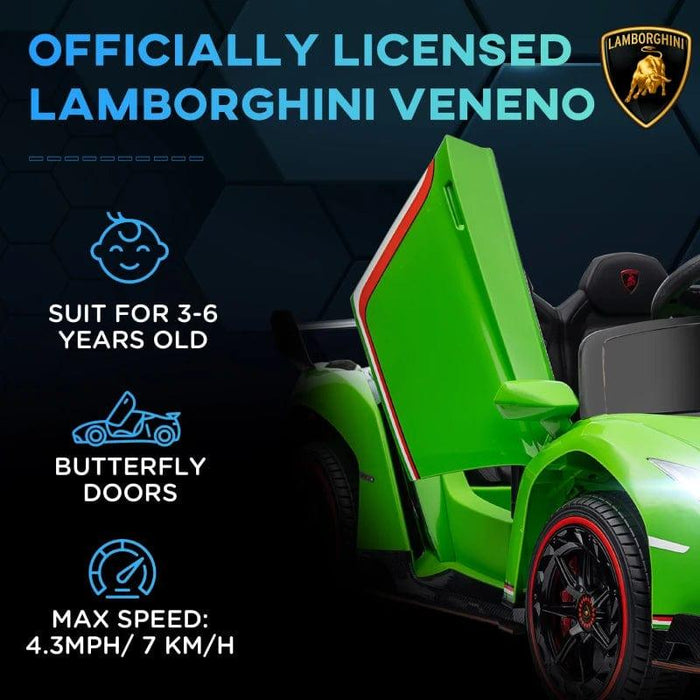 Licensed Lamborghini Veneno with Remote, Music and Horn 12V in Green - Little and Giant Explorers HOMCOM