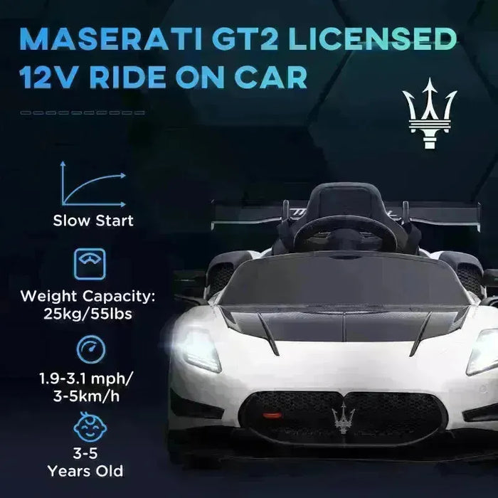 Kids Licensed Maserati GT2 with Remote and Lights in White 12V - Little and Giant Explorers AIYAPLAY