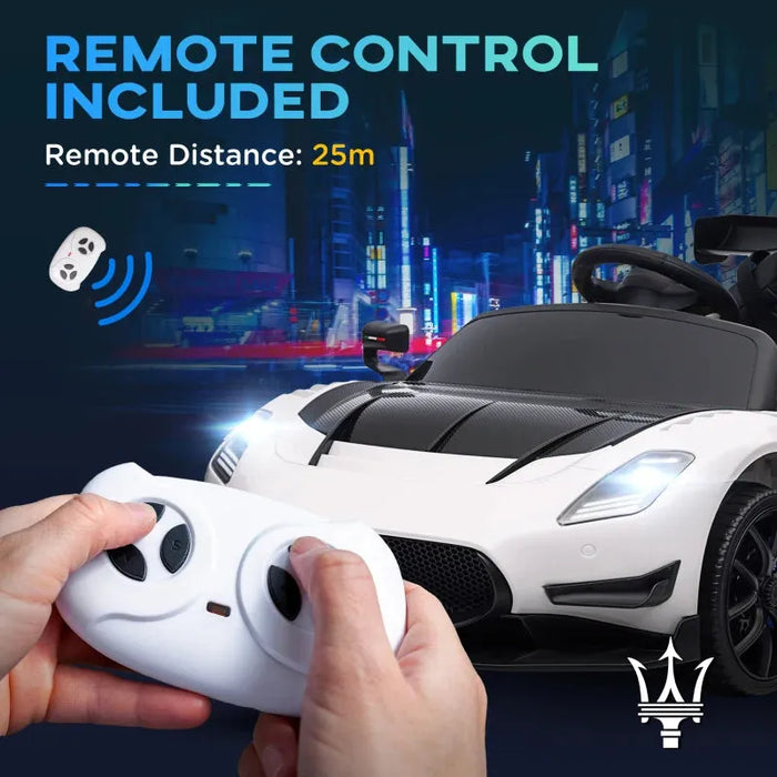 Kids Licensed Maserati GT2 with Remote and Lights in White 12V - Little and Giant Explorers AIYAPLAY