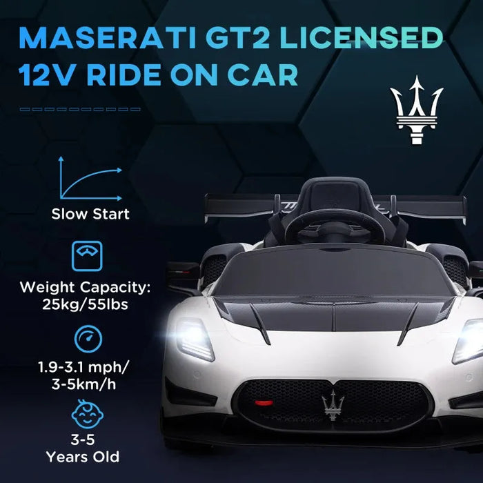 Kids Licensed Maserati GT2 with Remote and Lights in White 12V - Little and Giant Explorers AIYAPLAY