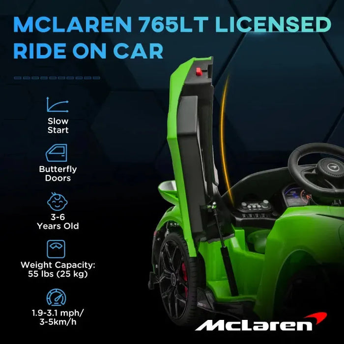 Kids Licensed McLaren 765LT with Butterfly Doors in Green 12V - Little and Giant Explorers AIYAPLAY