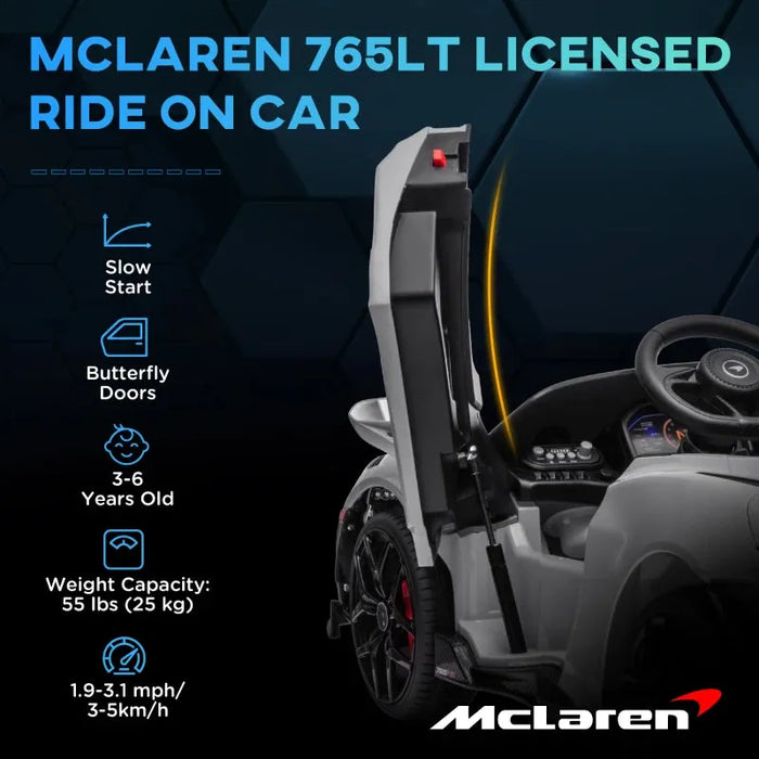 Kids Licensed McLaren 765LT with Butterfly Doors in Grey 12V - Little and Giant Explorers AIYAPLAY