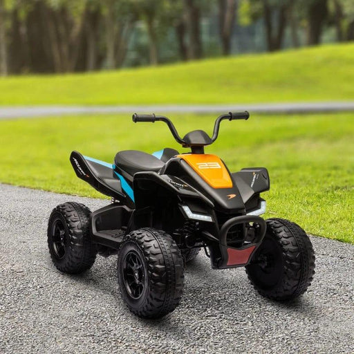 Licensed McLaren Quad Bike with Music, Headlights, MP3 Slot and Suspension Wheels 12V Electric Ride on Toy in Black - Little and Giant Explorers HOMCOM